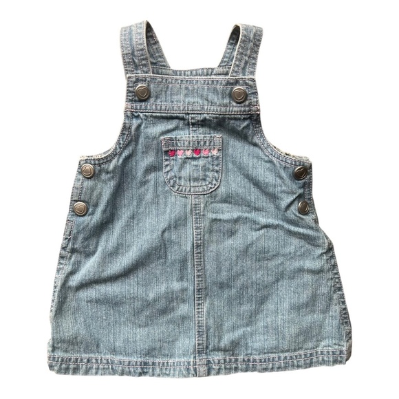 Vintage Denim Overall Dress Heart Motif Embroidered Size 6m - Picture 1 of 3